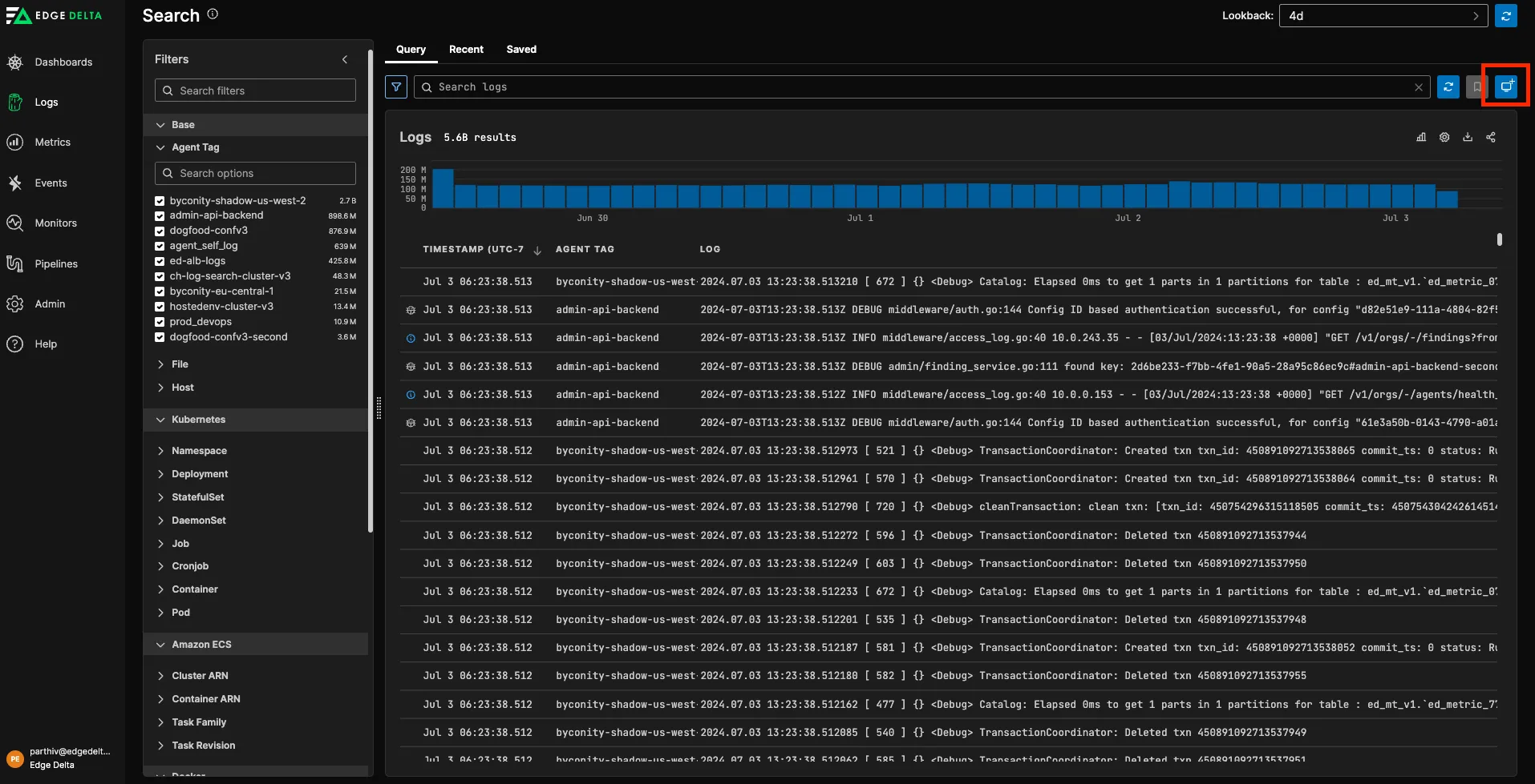 Monitor management view with filter and search controls above a list of monitors and their current states